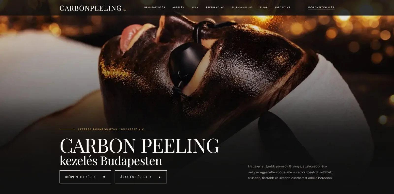 A carbonpeeling.hu weboldal nyitóképe